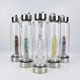 新しいナチュラルクォーツ宝石ガラス水ボトルダイレクト飲料ガラスクリスタルタンブラーマグカップ8スタイル