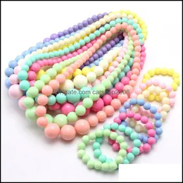 Bracelet Necklace Jewelry Sets Handmade Kids Girl Candy Color Acrylic Beaded Charm Bracelets 2Pcs Set Child Dhhs7