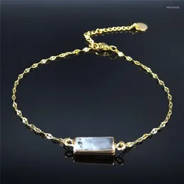 Hamserler Doğal Taş Paslanmaz Çelik Zincir Pied Gold Renk Bilek Bilezik Kadın Mücevherleri Joyas de Acero Unoxidable Para Mujer Axs04 Marc22