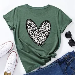 Summer Women Cotton 100% T Shirts Short Sleeve Fashion Heart Leopard Print Ladies Casual Grafiska kläder Kvinnliga TEE TOPS 220511