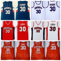 NCAA Davidson Wildcats Stephen Curry College Maglie 30 Basketball High School Virginia Tech e Knights Rosso Bianco Blu Navy Team Color University Per gli appassionati di sport