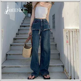Beenle Jeans Kadın İlkbahar Yaz 2022 Düz bacaklı kot High Cand Street Style Pantolon Geniş bacaklı gevşek pantolonlar Blouses Pants T220728