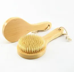 Ordini Pelle secca Spazzola per il corpo con manico corto in legno Setole di cinghiale Scrubber per doccia Esfoliante Ma