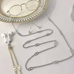 Luxury Unisex Chain Glasses Sunglasses earphone gold silver color metal string V C lette Pedant glasses anti-drop lanyord fashion sun eyeglasses accessories