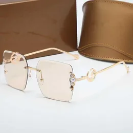 Kadınlar 2023 yaz moda kadın güneş gözlükleri tasarımcı kare çerçevesiz sanat inci süslemesi tasarımcı güneş gözlüğü güneş