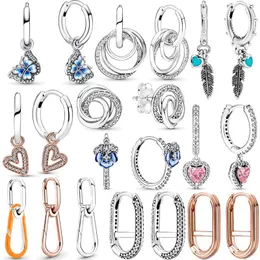 Hoop Huggie 100%925 Silverörhängen Butterfly Pink Heart and Feather Hook Earrings for Women Jewelry Gift Wedding Party Engagementhoop