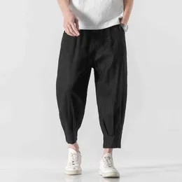 2022 Spring Summer Mens Linen Harem Pants 남자 힙합 중국 스타일 드롭 바지 남성 팬츠 Hombre 레트로 발목 길이 바지 L220706