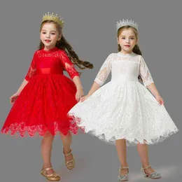 Sommer Mädchen Kleid Für Kinder Floral Spitze Prinzessin Kleid Kinder Geburtstag Hochzeit Abendkleid Mädchen Kleidung Rot Festzug Kleid 3-8Y G220518