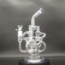 10 In Purple Hookah Glass Bong Recycler Pipes Water Pipes Bongs Smoke Pipe Water Bottles Dab Rig Water Pipe 14mm Bowl