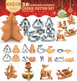 8st rostfritt stål DIY jul Santa Snowman Cookie Cutter Biscuit Cookie Mold Cake Embonsing Tool Set Cheap Bakeware