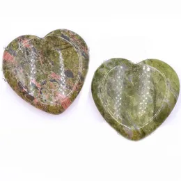 40mm Natural Crystal Heart Stones Polished Heart Tumbled Unakite Gemstones Love Carved Palm Worry Stone for Healing Reiki Jewelry Making Decoration