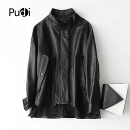 Pudi women genuine sheep leather coat jacket winter real leather girl female long coats trench jackets black A69022 201030