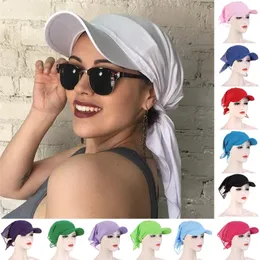 1PC Women Durag Brim Cap Sun Visor med Pretied Turban Caps Head Scarf Hijab Pure Color Muslim Beach Vacation Fashion Outdoor 220607
