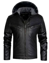 Male Black Tight-fitting Cut Casual Stylish Hooded Leather Jacket