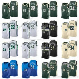 2022 NCAA مطبوعة 2022 كرة سلة جديدة في المدينة Giannis 34 Antetokounmpo Jerseys Khris 22 Middleton 23 Wesley Matthews 6 Luca Vildoza Green Blue White