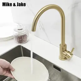 Gold Brush Kitchen Faucet Gold SUS304 FAUCET Single Handle Water Tap Gold Brush Tap Cold and Hot Mixer Tap MJ1109GB T200424