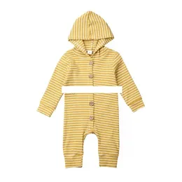 Baby tjejer pojkar randiga rompers spädbarn hooded jumpsuits höst boutique barn stickade varma kläder barn klättrar kläder