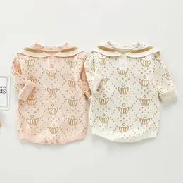 Jumpsuits 0-3 år Spring Autumn Baby Girls Long Sleeve Crown Rompers Jumpsuit kläder Kids Girl Printing Knit RompersJumpsuits