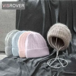 Fish rover 10 colori unisex tinta unita vera pelliccia di coniglio cappelli cappello invernale per donna miglior abbinamento acrilico donna autunno caldo skullies J220722