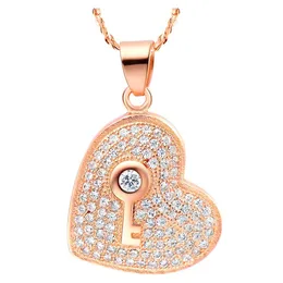 Pendant Necklaces Nice Brand Women Necklace Heart Romantic Key Fashion Lover Rose/White Plated Female JewelryPendant