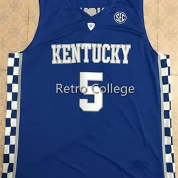 Sjzl98 5 Kevin KNOX II Kentucky Wildcats Maglia da basket retrò con cuciture ricamate Personalizza qualsiasi nome e numero