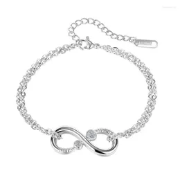 Link Chain Infinity Bracelet For Women Girls Stainless Steel Jewelry Cubic Zirconia Adjustable With Love Heart Charm Trum22