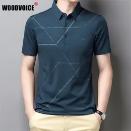 Summer Men's Short-sleeved Polo Shirt Business Lapel T-shirt Casual Professional Geometric Print Dress 220504