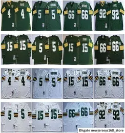 NCAA Männer Fußball 4 Brett Favre 5 Paul Hornung 15 Bart Starr 66 Ray Nitschke 92 Reggie White Trikots Vintage Grün Weiß Kein Name