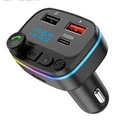 Car kits Bluetooth 5.0 Transmitters FM Wireless Handsfree Audio Receiver MP3 Player Type-c Dual USB Fast Charger Car Accessories