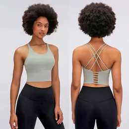 L9095 Cross Thin Straps Yoga Bra Tank Tops Classic Sports Bra Women Fitness Vest Small Sling Brassiere with Removable Cups Sexy Underwear Solid Color Lingerie