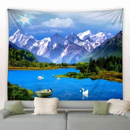 Landscape Wall Rug Mountain Lake Swan Hanging Rugs Bohemian Carpet Bedroom Living Room Decor Blanket Space Beach Mat J220804