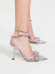 Sandały buty damskie podwójne łuk przezroczyste kryształowe pompki spiczaste stóp stilets butto Pasek wysokie obcasy ręcznie robione 34-43sandale