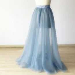 Kjolar mode dammiga blå kvinnor wrap tyll till prom kvinnlig overskirt överlappning tutu kjol avtagbar tåg anpassade madeskirts
