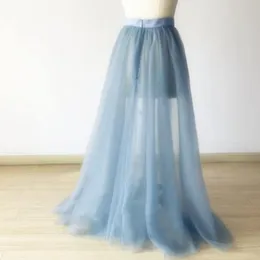 Kjolar mode dammiga blå kvinnor wrap tyll till prom kvinnlig overskirt överlappning tutu kjol avtagbar tåg anpassade madeskirts