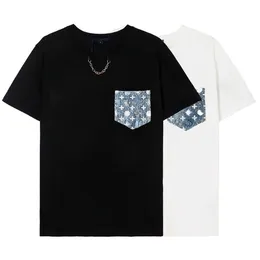 Hohe Qualität, trendige Marke L Herren-T-Shirt, Tasche, Briefdruck, Kette, Rundhalsausschnitt, Kurzarm-T-Shirt, Baumwolle, Herren-Damen, hohe Qualität, locker