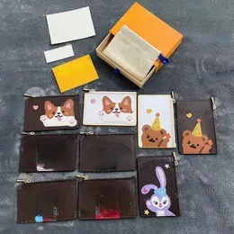 Designer High Quality Keychain Cartoon Animals Pattern Leather Card Bag Zipper Pocket Cartoon Cute Bear Card Clip