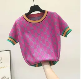 Short Sleeve Women Sweaters Summer Elegant O Neck Beading Flower Knitted Tops Female Pullover Jumper Clothes