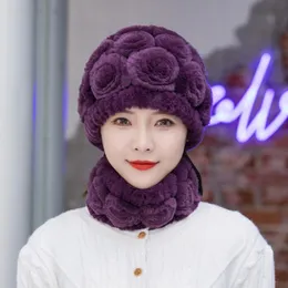 Beanie/Skull Caps Female Hair Hat Adult Jacquard Rex Fur Elderly Ear Cap Scarf Suit Bucket Beanies For Women 2pcsBeanie/Skull Beanie/SkullBe