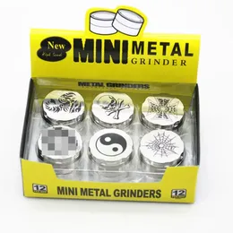 Mini Metal Grinders Tobacco With Pattern Smoking Accessories Three Layers Zinc Alloy Grinder Screen Printing Cigarette Diameter 42mm Silver Angular Herb Crusher
