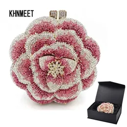 EST PINK CRYSTAL Women Wedding Flower Party Bride Clutch Clutch Prom Nocna torba wieczorna SC603 Y201224