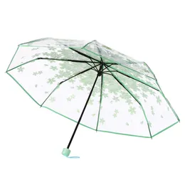 ファッション紫外線プルーフ太陽透明傘桜の桜の花3つ折り傘半自動ロングハンドル傘w3