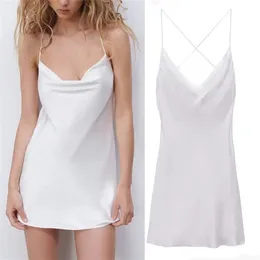 WESAY JESI Sommer Kleid Frauen Weiß Hinten Zurück Kreuz Hosenträger V-ausschnitt Ärmellos Rückenfrei Sexy Weibliche Mini es 220418