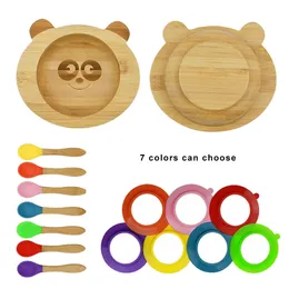 Good quality Organic Bamboo Bowl Gift Set Baby Animal Shape with Stay Put No Spill Suction Base and Spoon Panda LJ201221