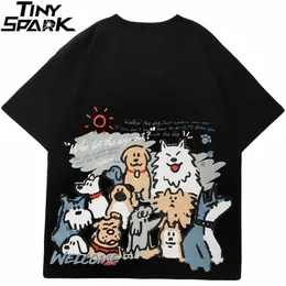 Hip Hop Tshirt Streetwear Komik Karikatür Köpekler Baskı Tişörtlü Erkekler Harajuku Pamuk Günlük Tshirt Yaz Kısa Kollu Üstler Tees 220521