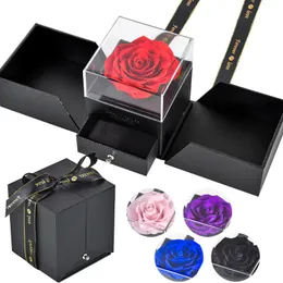 Flores decorativas grinaldas eternas rosa preservada proposta de flor de jóias briols de colar de colar de colar para sempre amor casamento christma