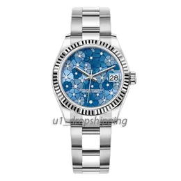 designer de relógios femininos Relógio Mecânico Automático 31mm Relógios Pequenos Azul Cherry Blossom Dial Todos Aço Inoxidável Pulseira Calendário Automático 0ECE