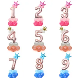 Merry Christmas 1 2 3 4 5 6 7 8 9 Rose Gold Number Foil Balloons Digital Latex Helium Balloon Set Wedding Baby Shower Birthday Party Decoration JY1129