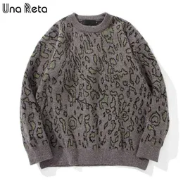 UNA RETA VINTAGE LEOPARDセーターメンズNEW HARAJUKU WINTER MENS CLOSOTION編みセータープルオーバー特大セーターT220730