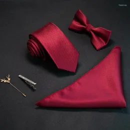 Bow Ties Solid Color 6cm Silk Men Zestaw krawata Jacquard Tkane krawat Bowtie chusteczka pin kombinezon czerwony zielony na wesele biznesowe Fred22