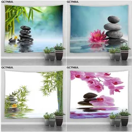 Zen Spa Floral Teppich Wandbehang Dekor Lotus Bambus Vorbauten Steine Garten Landschaft Wohnzimmer Hintergrund Stoff Decken J220804